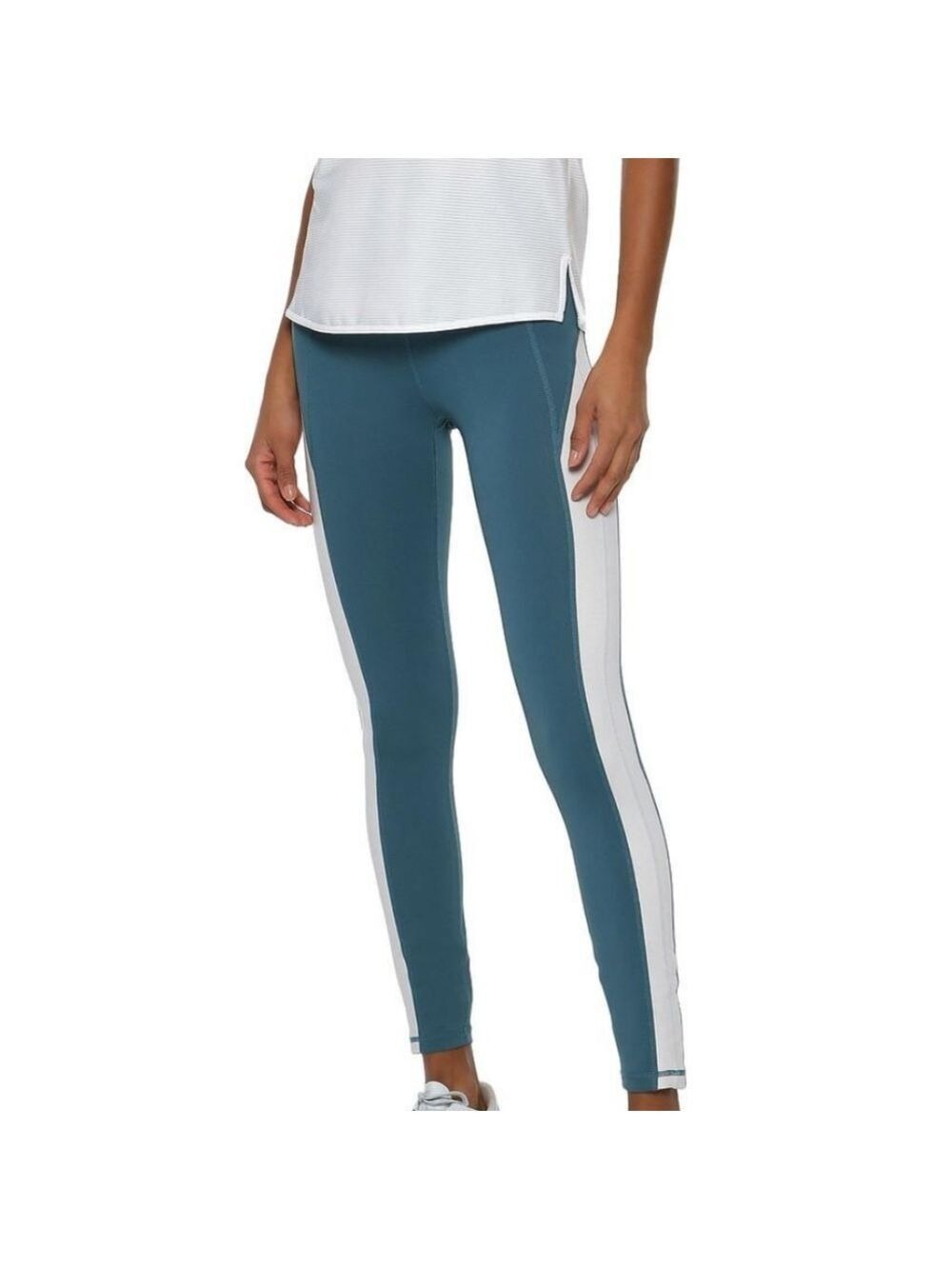 Iris and Ink Petrol Blue Synthetic Striped Stretch Leggings